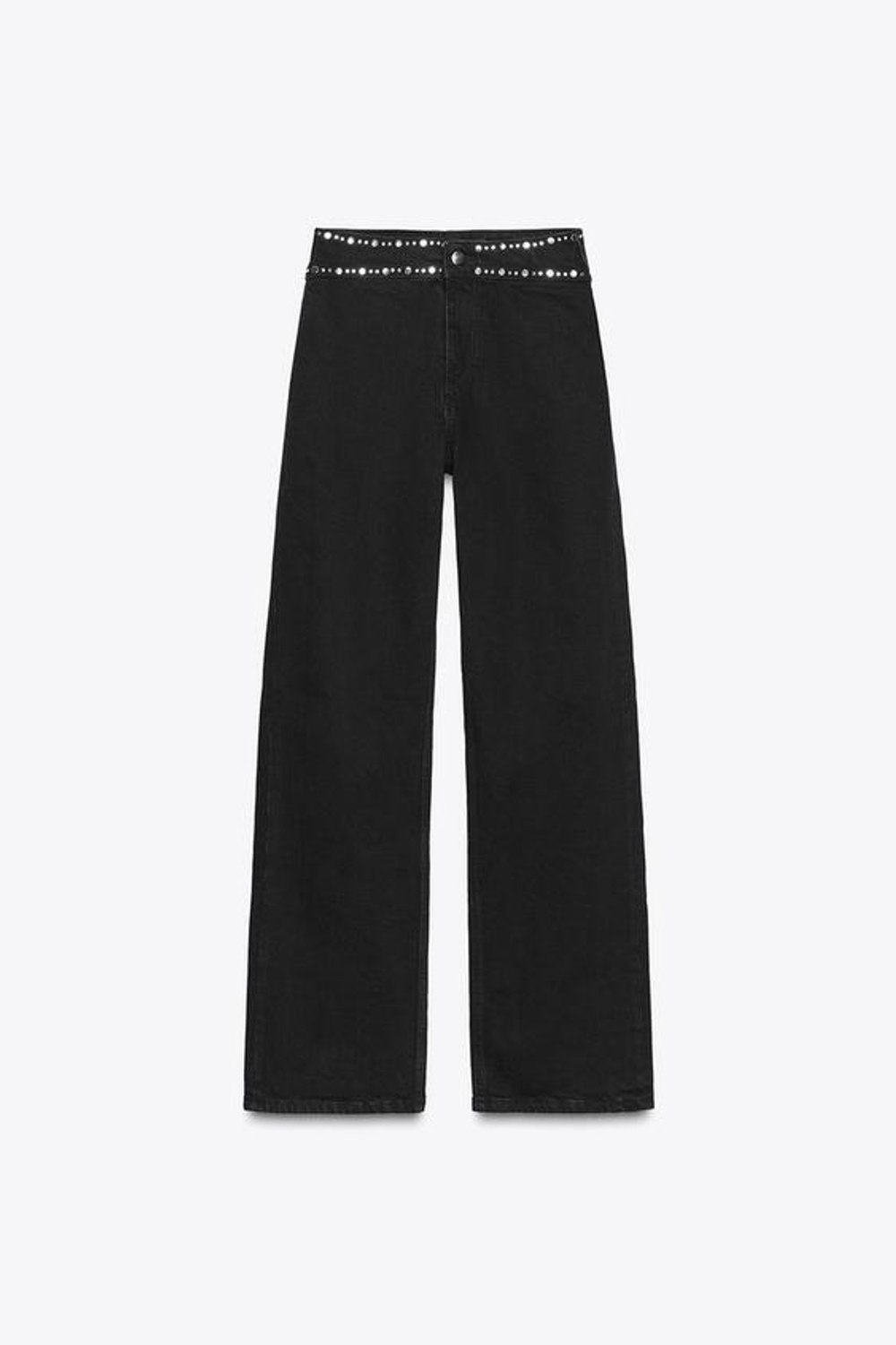 ZARA ДЖИНСЫ Z1975 STRAIGHT LONG-LENGTH С ВЫСОКОЙ ПОСАДКОЙ И ЗАКЛЕПКАМИ, ЧЕРНЫЙ