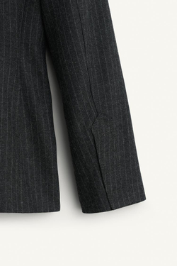 ZARA БЛЕЙЗЕР В МЕЛКУЮ ПОЛОСКУ, ТЕМНО-СЕРЫЙ