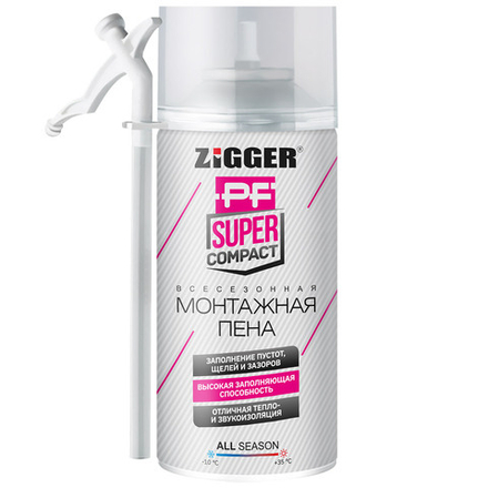 ZIGGER PF Пена монтажная бытовая всесезонная SUPER COMPACT 230мл (KIM TEC)