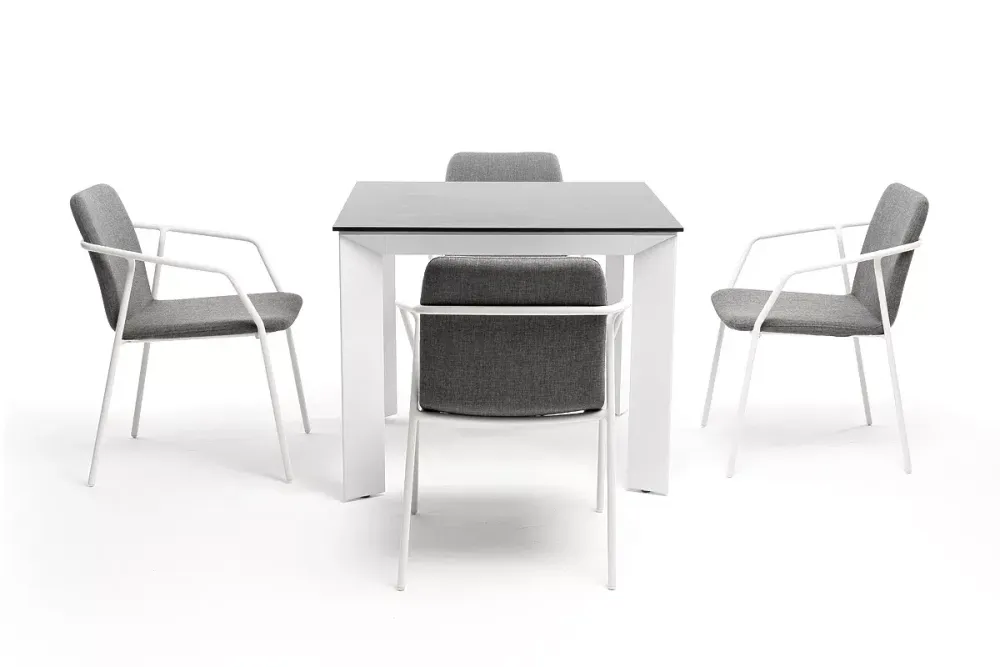 "Венето" обеденная группа на 4 персоны со стульями "Марокко", каркас белый, роуп серый