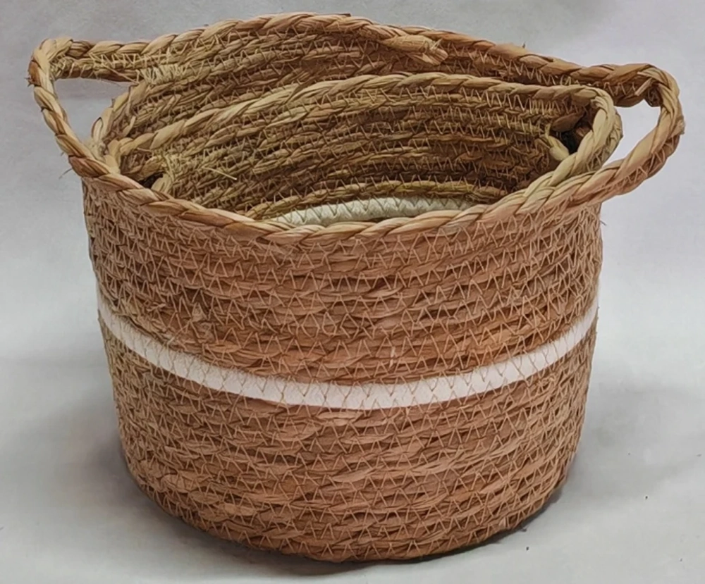 Корзина 22х17х20 см Набор 2шт Рогоз с ручкой (Натуральный)