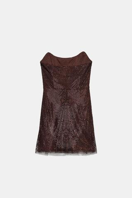 ZARA ПЛАТЬЕ БЕЗ БРЕТЕЛЕК С БЛЕСКОМ, БАКЛАЖАННЫЙ