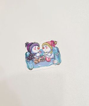 Новогодние малышки-открытки, Снеговики на диване, блестки (4 шт.)