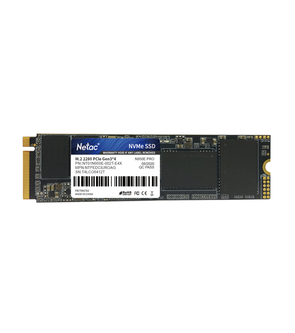 Ssd накопитель Netac SSD N950E Pro 2TB PCIe 3 x4 M.2 2280 NVMe 3D NAND, R/W up to 3500/3000MB/s, IOPS(R4K) 400K/380K, TBW 1600TB, 2048MB DRAM buffer, with heat sink, 5y wty