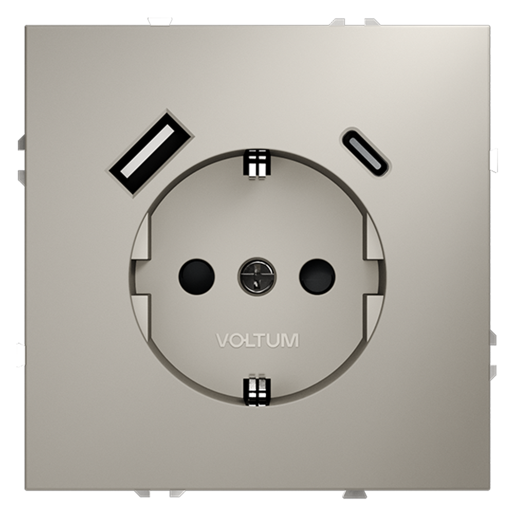 Розетка встраиваемая VOLTUM S70 с заземлением и защитными шторками, 16А, с USB, A+С, (кашемир)