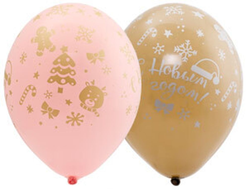 Шар (14''/36 см) Шелкография НГ Снежинки Пряники 25 шт.