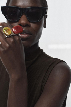 ZARA НАБОР ИЗ ДВУХ БОЛЬШИХ КОЛЕЦ С КАМНЯМИ, СЕРЕБРИСТЫЙ