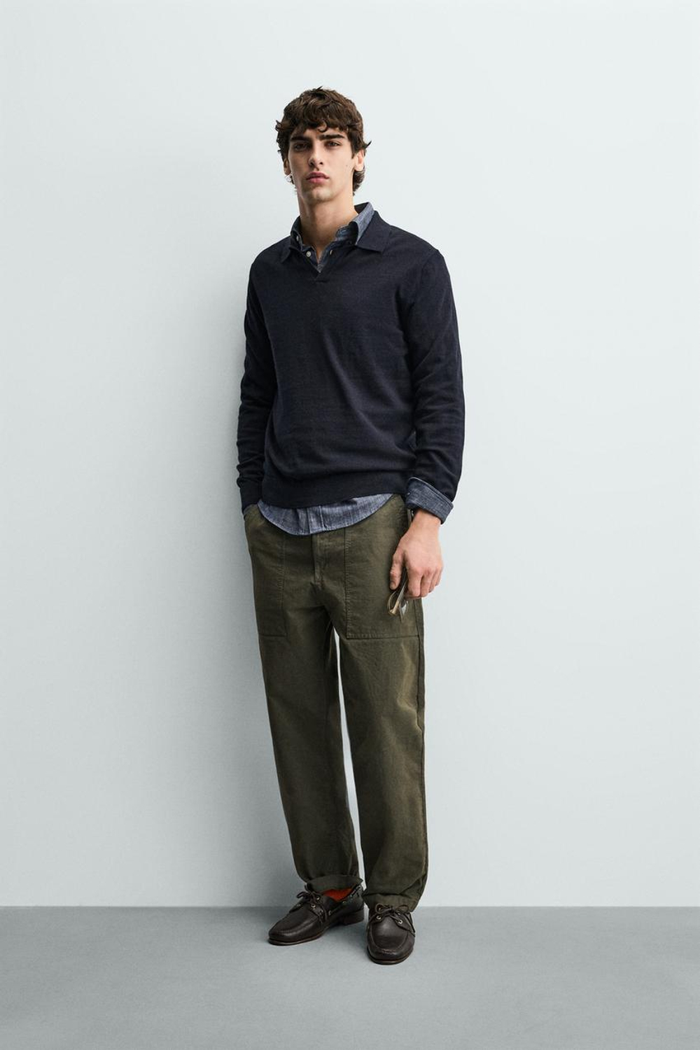 ZARA ТРИКОТАЖНОЕ ПОЛО КЛАССИЧЕСКОГО КРОЯ, МОРСКОЙ СИНИЙ