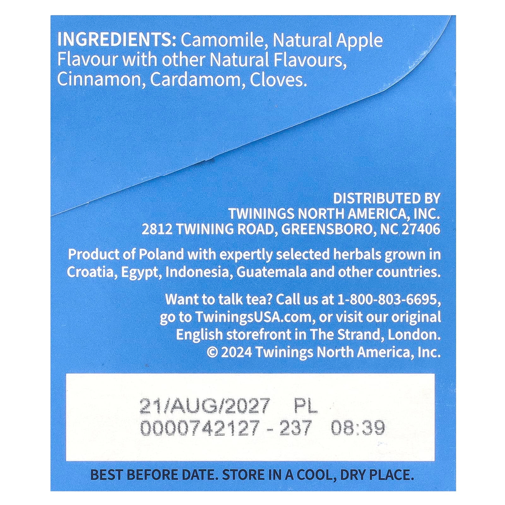 Twinings, Ароматизированный травяной чай, зимние специи, без кофеина, 20 чайных пакетиков, 40 г (1,41 унции)