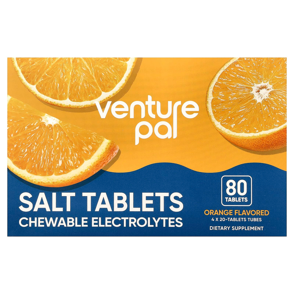 Venture Pal, солевые таблетки с жевательными электролитами, со вкусом апельсина, 80 таблеток