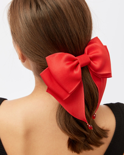 Бант "Бэтман" из натурального красного шёлка с декором