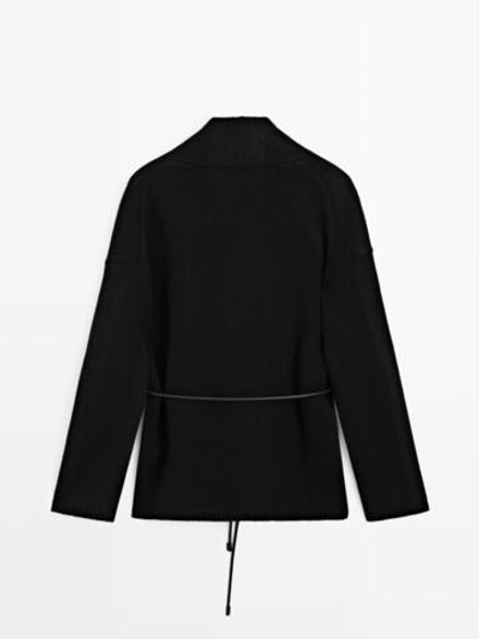Massimo Dutti Длинный вязаный кардиган с поясом, черный