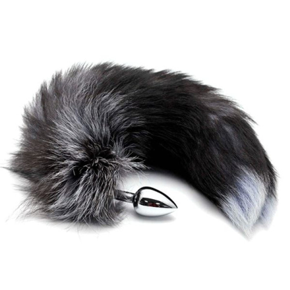 Анальная пробка с хвостом ALIVE Black And White Fox Tail, S