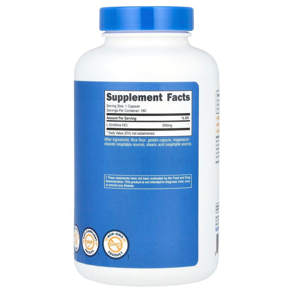 Nutricost, L-орнитин, 500 мг, 180 капсул