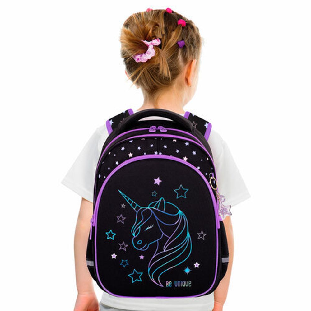 Рюкзак BRAUBERG OPTIMA, 2 отделения, с брелоком, "Radiant unicorn", 36х27х18 см, 273157