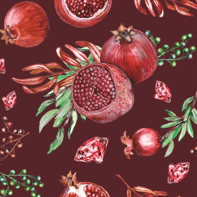 Гранаты и рубины на бордовом фоне