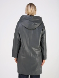 Кожаная куртка демисезонная с капюшоном длинная