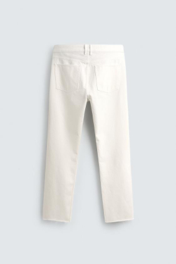 ZARA ДЖИНСЫ STRAIGHT FIT С НЕОБРАБОТАННЫМ КРАЕМ, БЕЛЫЙ