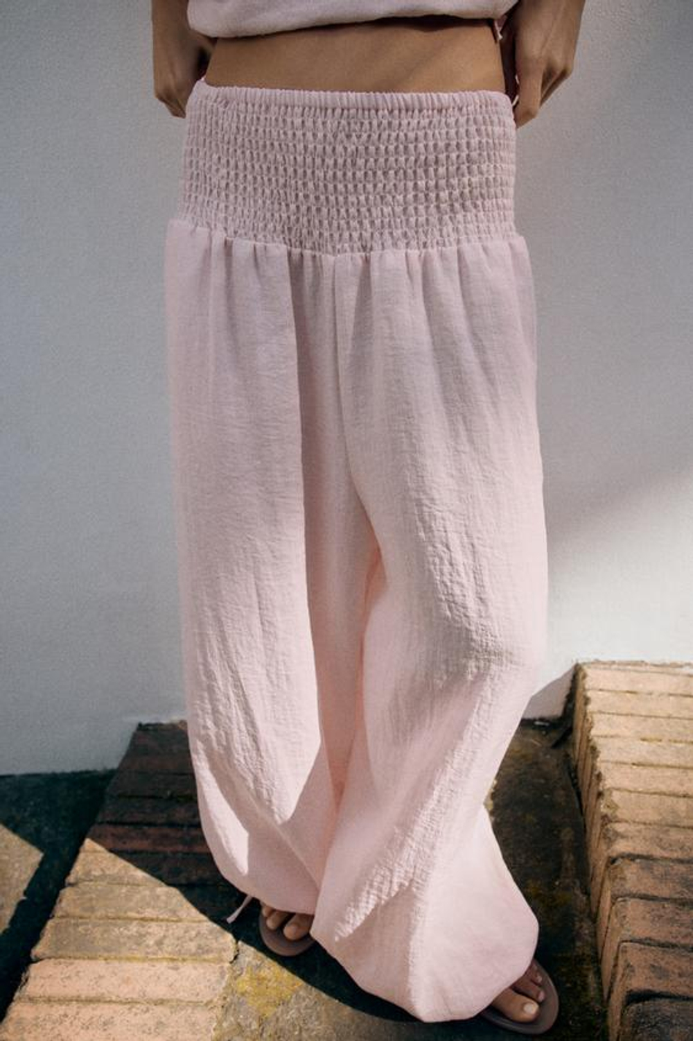 ZARA БРЮКИ BAGGY С ЭЛАСТИЧНЫМ ПОЯСОМ, СВЕТЛО-РОЗОВЫЙ