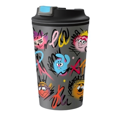 Термостакан с клапаном и декором "смешарики" 350мл (серый)