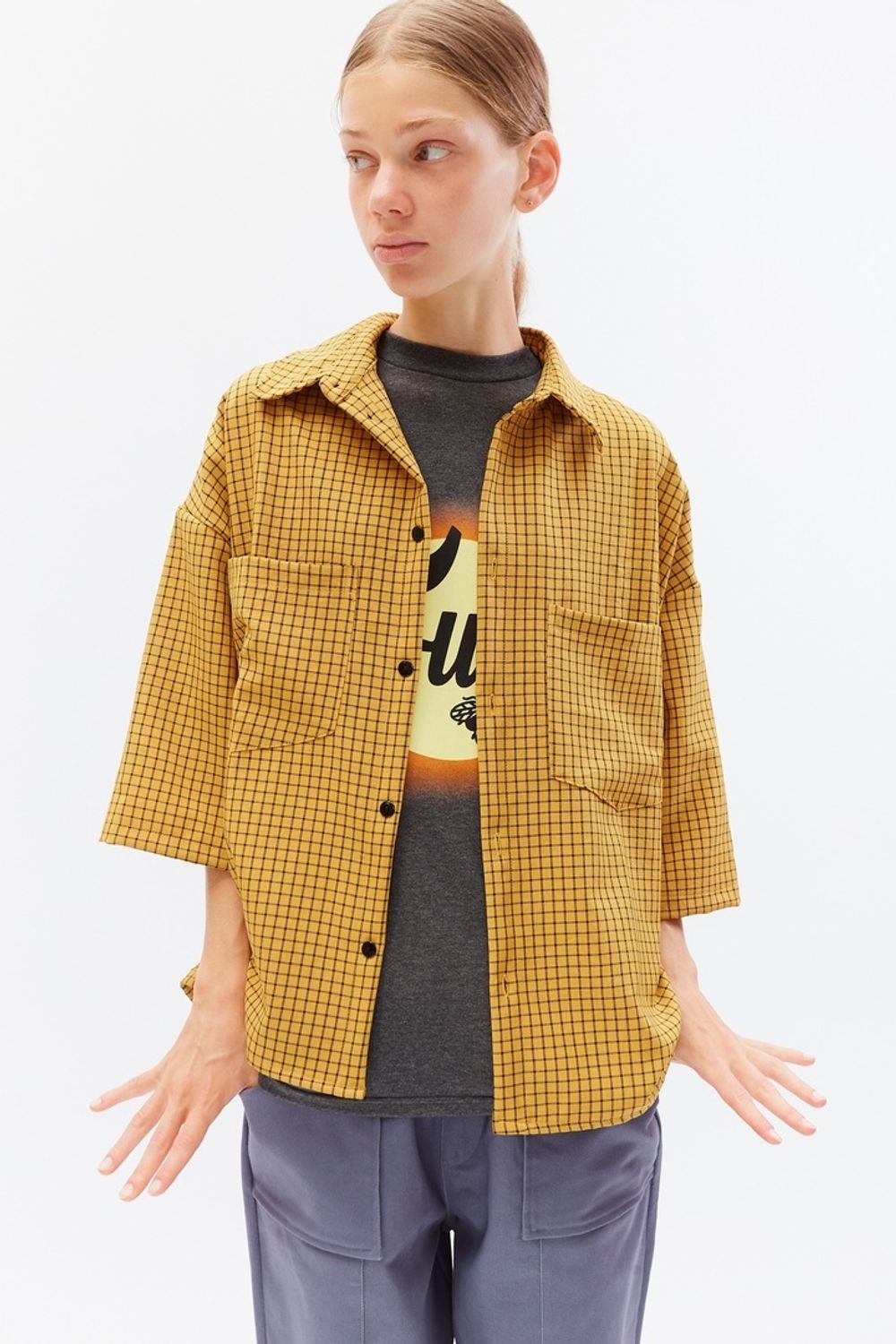 Рубашка БИЧ укороченная оверсайз желтая