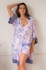 Элегантный халат-кимоно из вискозы с цветочным принтом (Размер: XL-XXL) (Цвет: сиреневый)