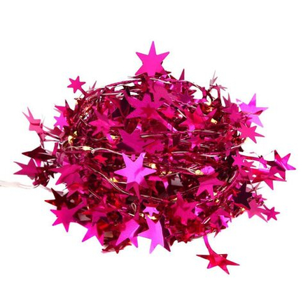 Гирлянда на батарейках 5м 50LED "Пурпурные звезда" медь, нить росы, шампань, 3*АА