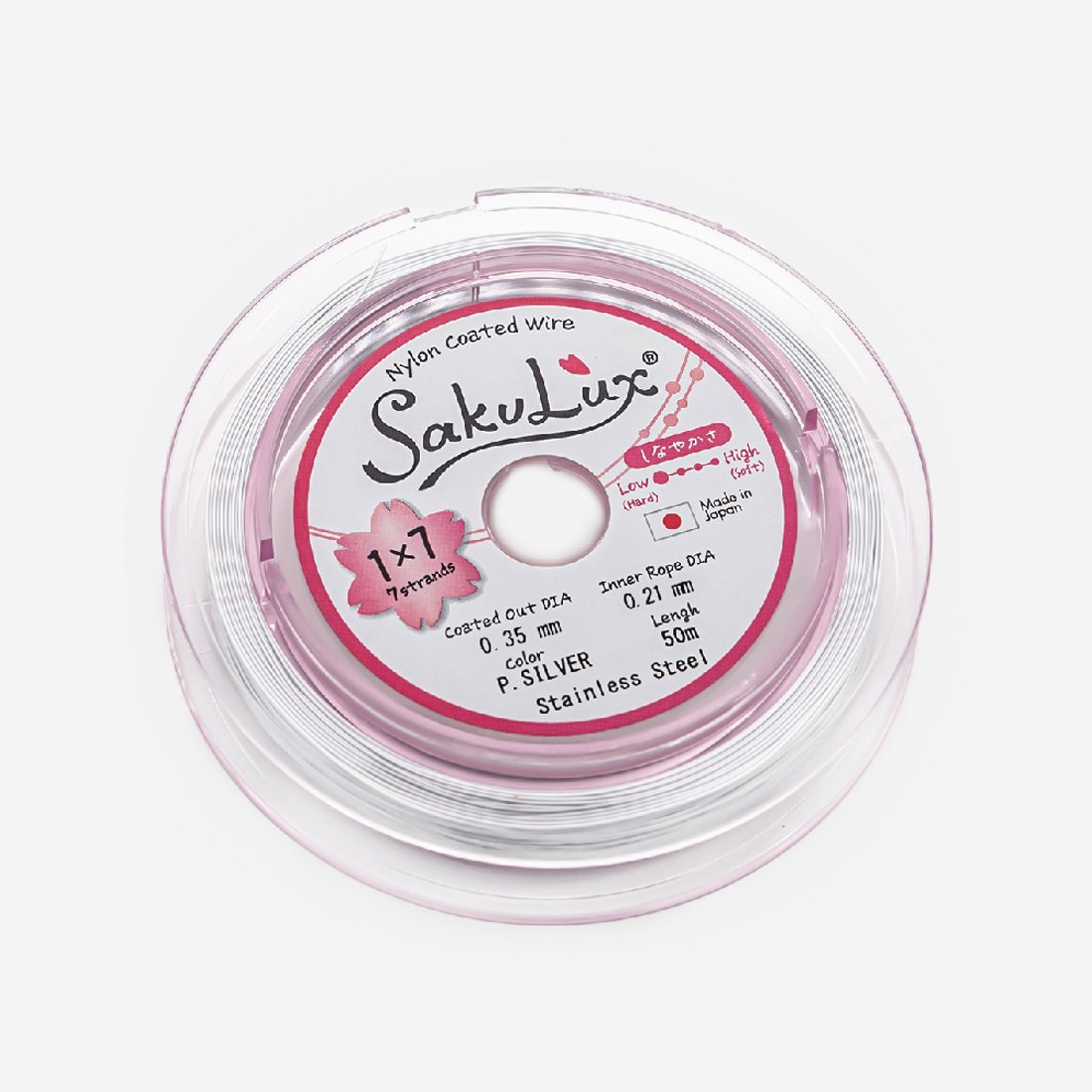 Японский ювелирный тросик SakuLux 7 диаметр 0,35мм, цвет "Жемчужное серебро"