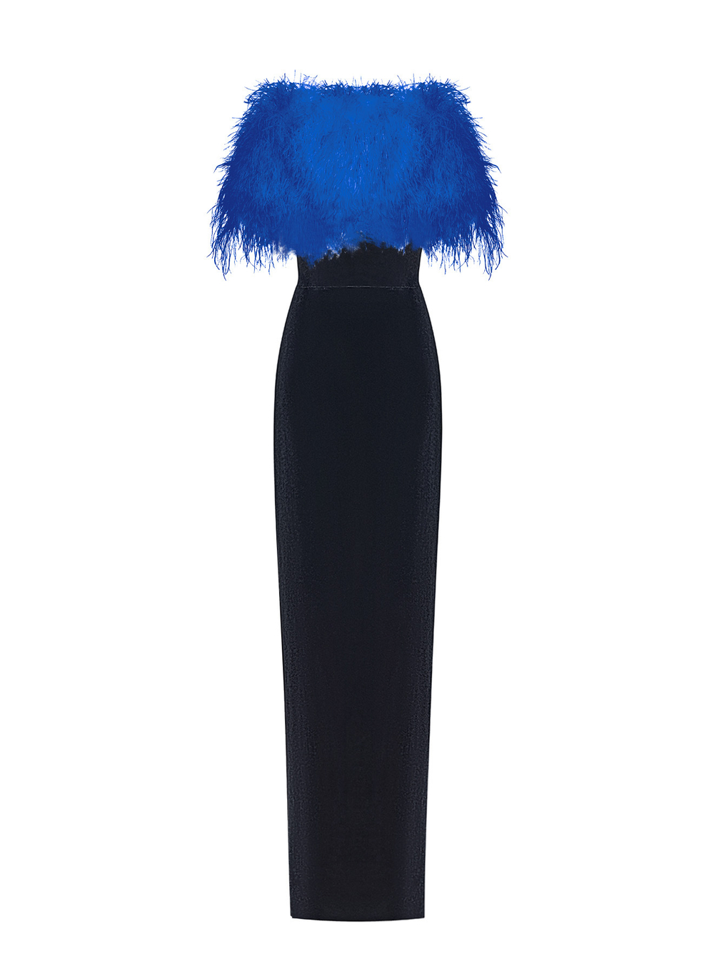 Платье макси из крепа с отделкой из перьев