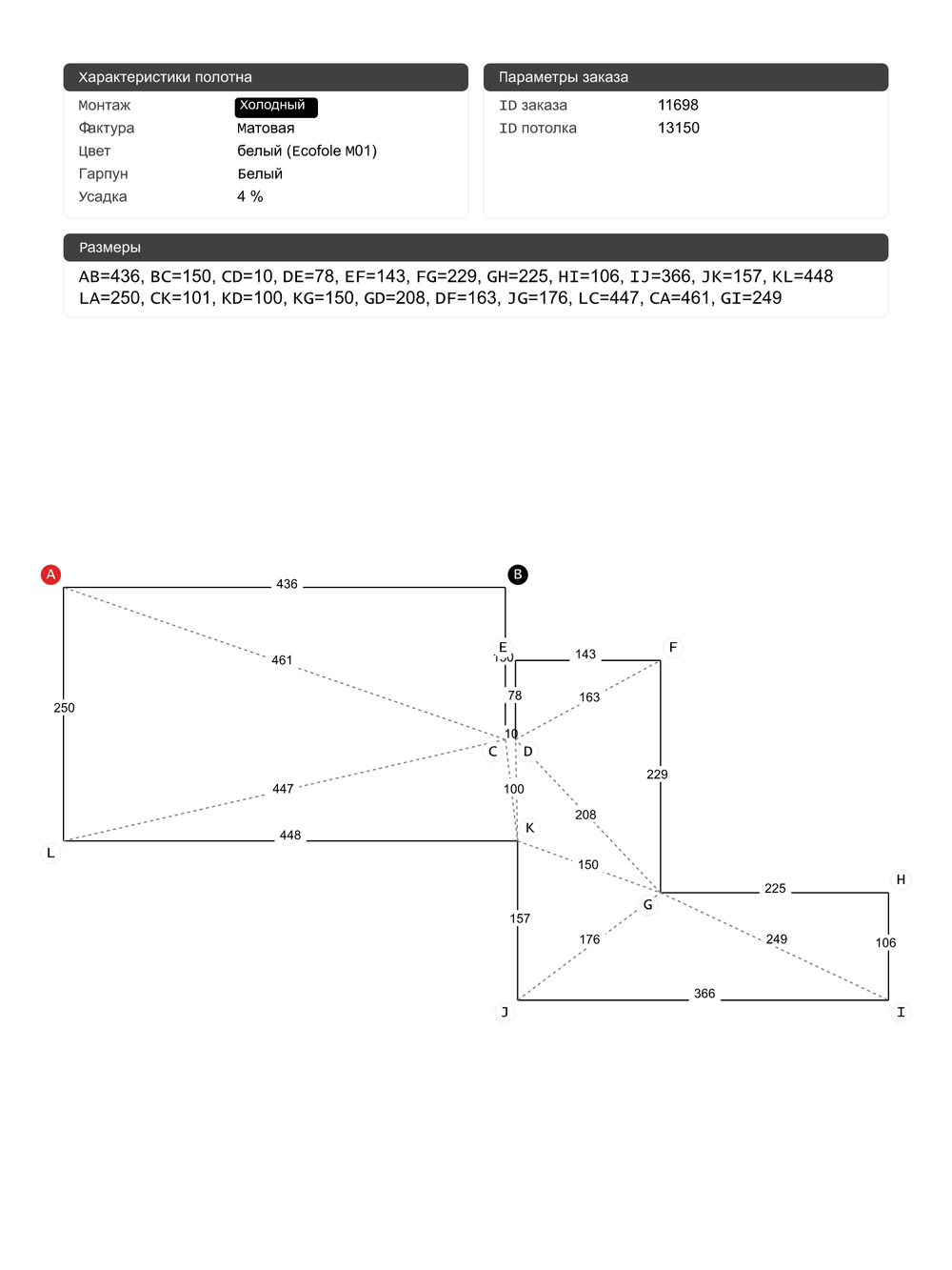 Матовый натяжной потолок 18.1 м2