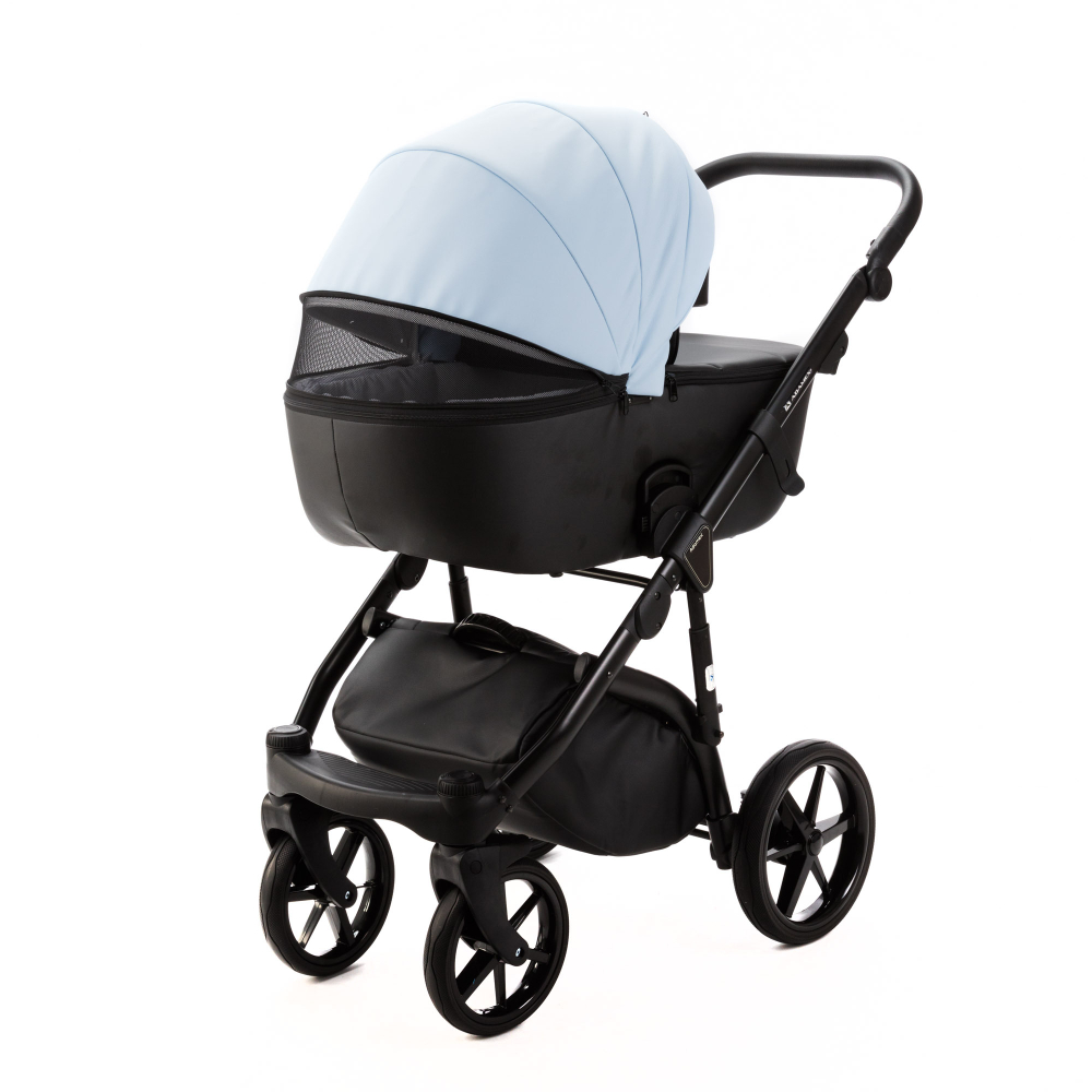 Детская универсальная коляска Adamex NOLA Deluxe 2 в 1 N-SD112 (Голубая экокожа, Черная экокожа)