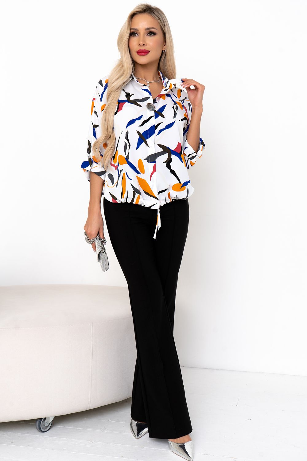 Блуза Мэри (белый/принт) Б11-129 Nikol
