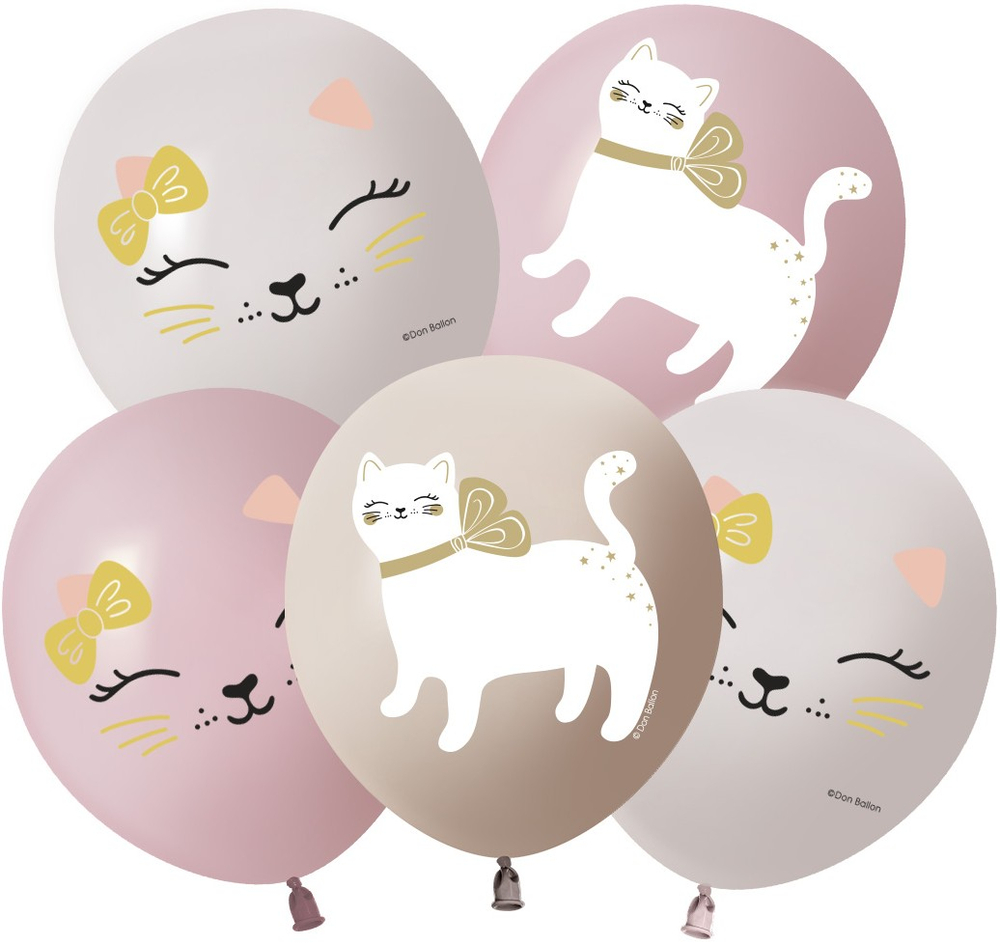 Шар (12''/30 см) Кошечка с бантом, Ассорти, пастель, 1 ст, 25 шт.