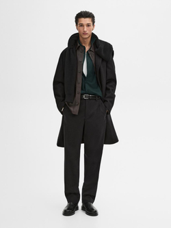 Massimo Dutti Брюки прямого кроя из смесового хлопкового твила, темно-синий