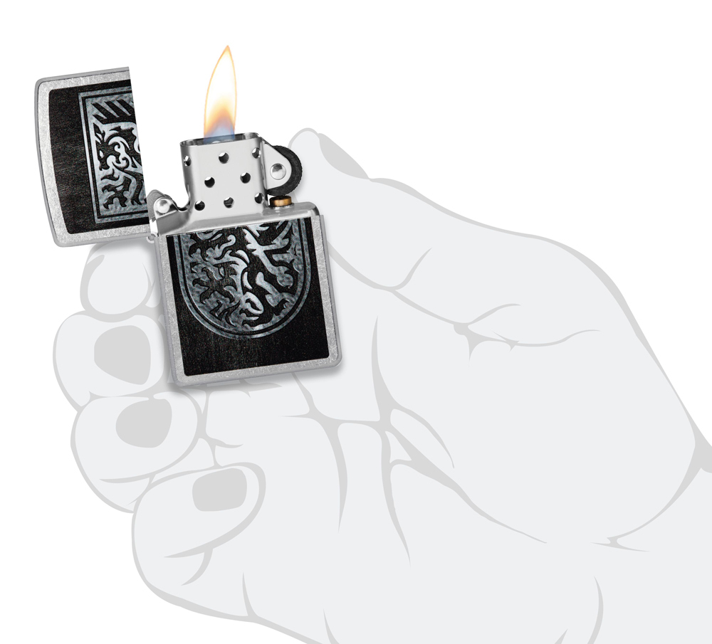 Зажигалка Zippo Dragon Design с покрытием Street Chrome, латунь/сталь, серебристая, 38x13x57 мм