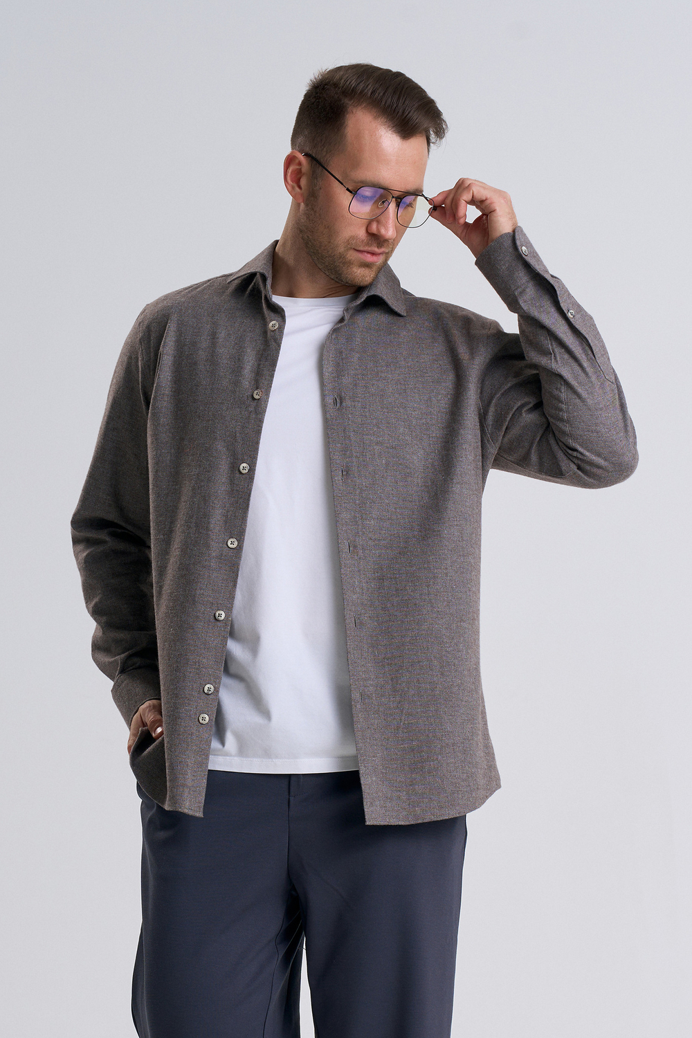 Сорочка мужская ZEER длинный рукав, хлопок 100%, цвет коричневый 59314 07