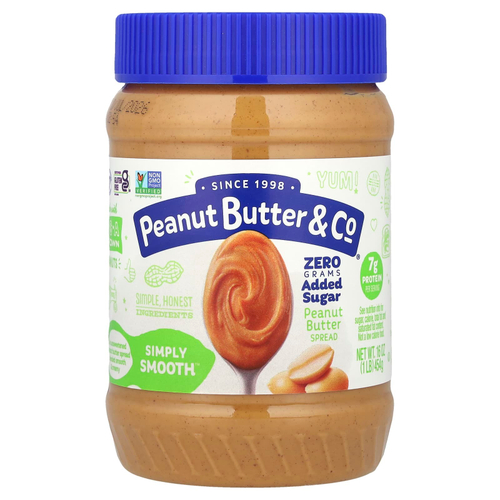 Peanut Butter & Co., Simply Smooth, арахисовая паста, без добавления сахара, 454 г (16 унций)