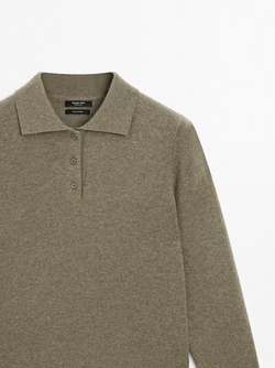 Massimo Dutti Трикотажный свитер поло из 100% кашемира, зеленый