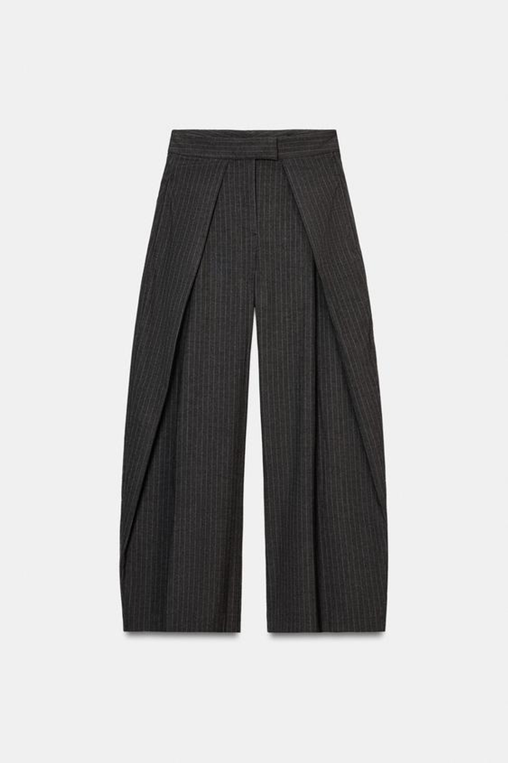 ZARA БРЮКИ WIDE LEG С ЗАЩИПАМИ — ZW COLLECTION, СЕРЫЙ