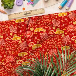 Ткань габардин японский мотив