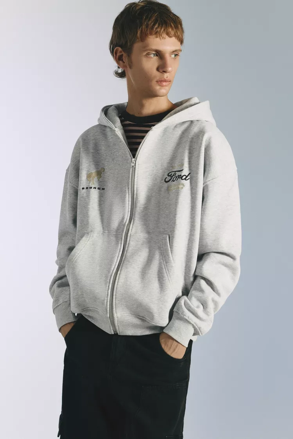 PULL&BEAR Толстовка на молнии Ford, серый меланж