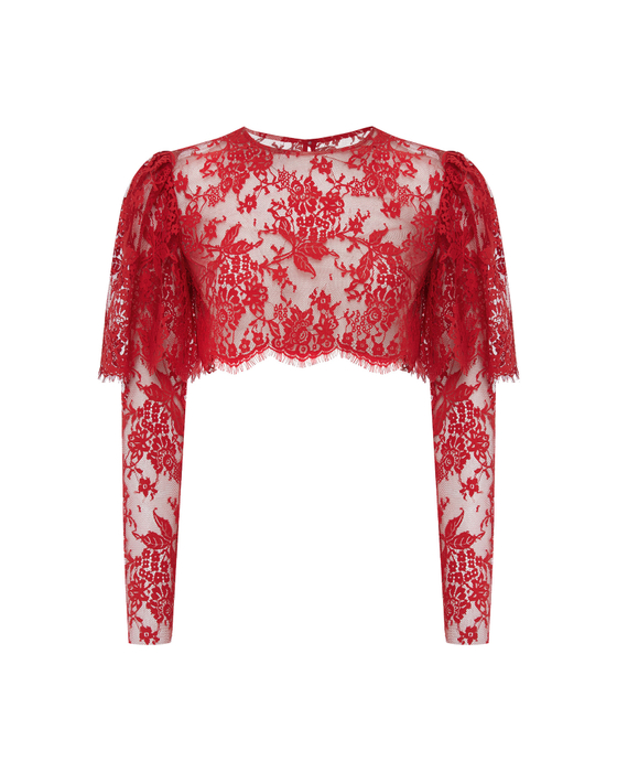 Топ укороченный из кружева с рукавами