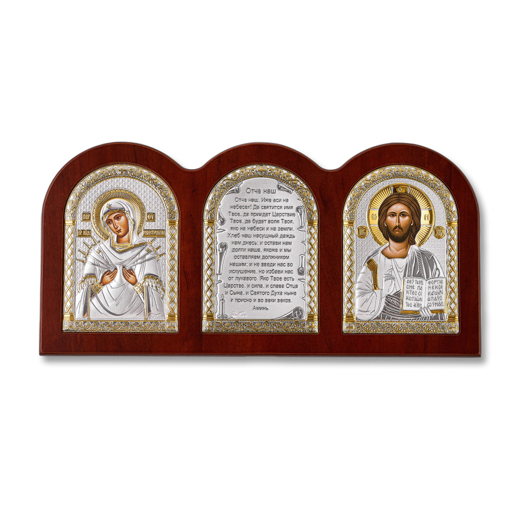 Триптих, Спаситель, Семистрельная БМ, Молитва, икона, красное дерево 320х160