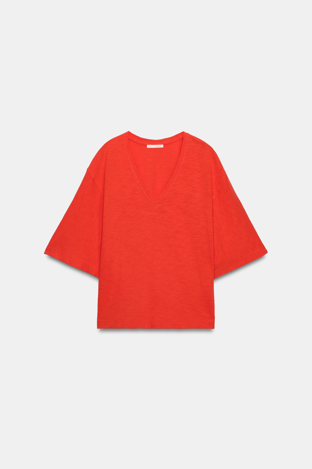 ZARA ФУТБОЛКА С V-ОБРАЗНЫМ ВЫРЕЗОМ, КОРАЛЛОВЫЙ
