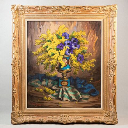 Винтаж: Картина «Натюрморт с садовыми цветами»