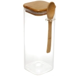Банка для продуктов стеклянная 850мл «Хай-Тек» с бамбуковой крышкой и ложкой, квадратная 8*20см