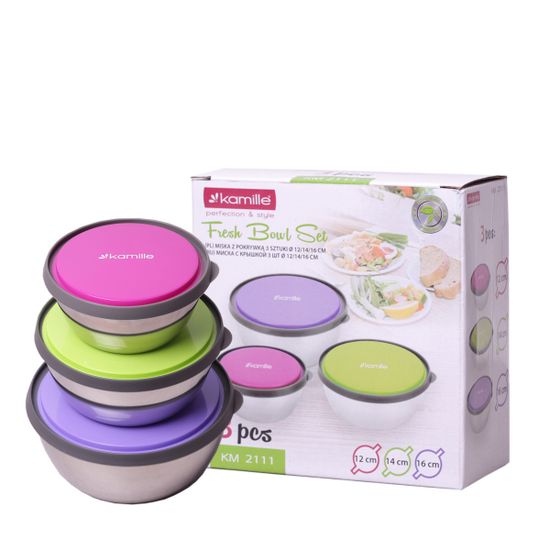 Набор емкостей 3 шт. из нержавеющей стали с пластиковыми крышками Kamille KM-2111