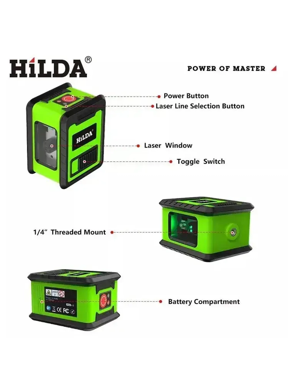 лазерный уровень,уровень лазерный, 2 линии, нивелир Зеленыйлуч