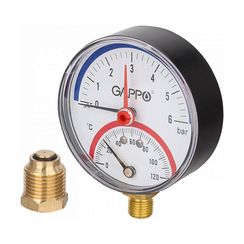 Термоманометр вертикальный Gappo 120 градусов 6 бар 80мм НР 1/2" радиальный 38276