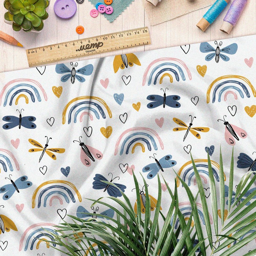 Ткань футер 2-х нитка радуги и бабочки